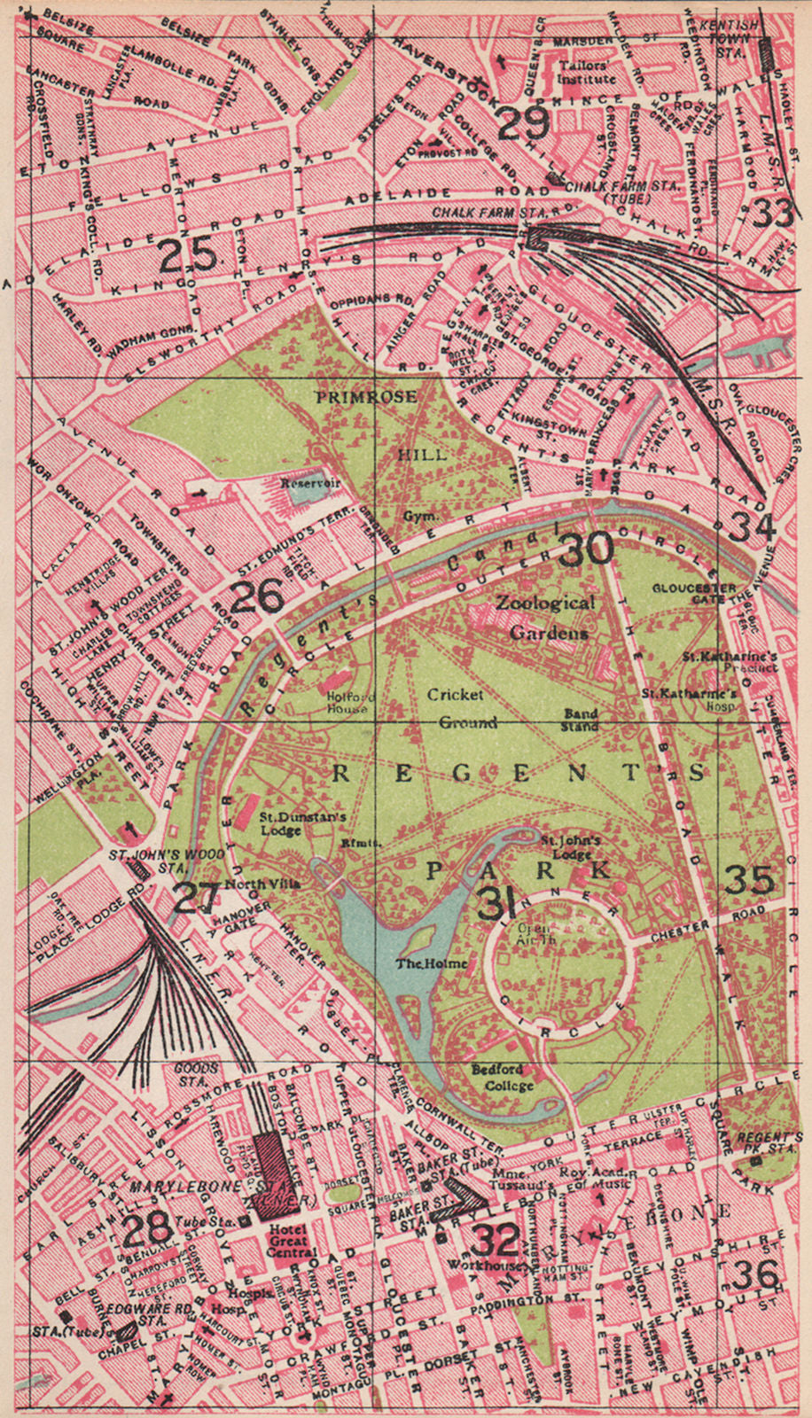 LONDON NW. Regent's Park Marylebone Primrose Hill St John's Wood 1935 old map